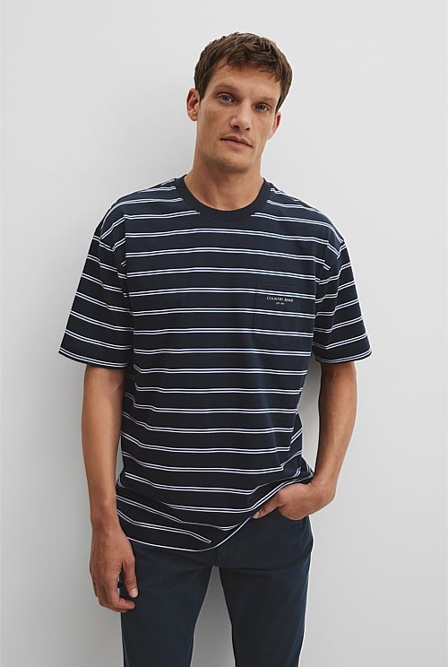 Australian Cotton Oversized Stripe Pocket T-Shirt