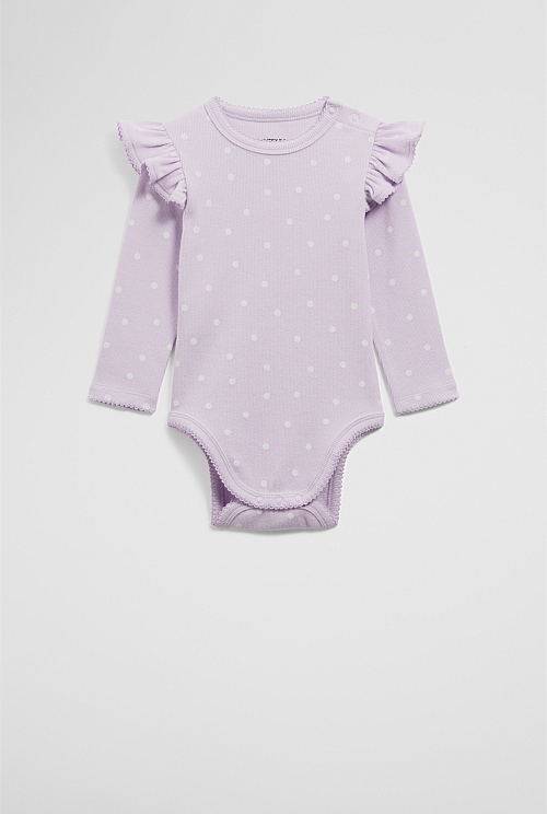 Organically Grown Cotton Frill Rib Long Sleeve Bodysuit