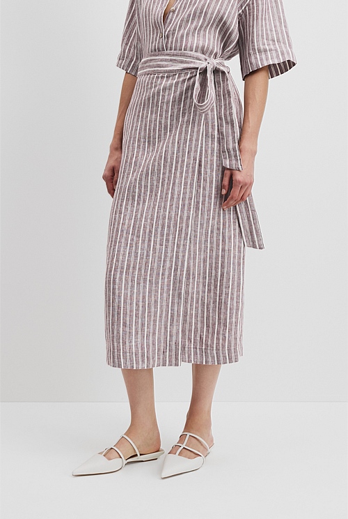 Organically Grown Linen Wrap Midi Skirt