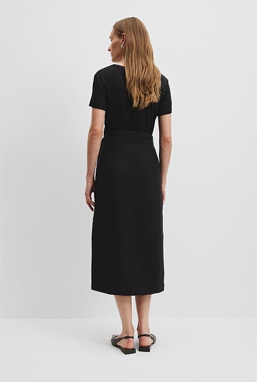 Organically Grown Linen Wrap Midi Skirt