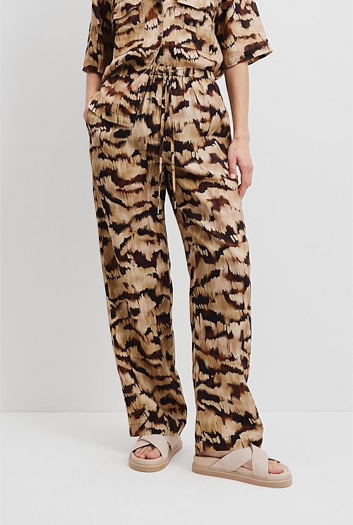 Organically Grown Linen Print Pull-On Pant