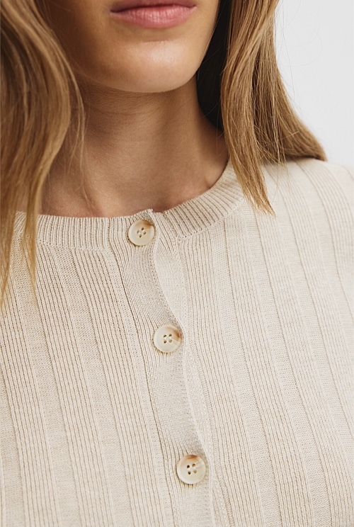 Organically Grown Cotton Blend Button Detail Cardigan