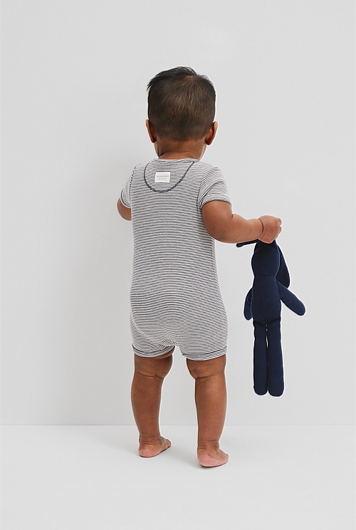 Organically Grown Cotton Stripe Rib Short Sleeve Bodysuit