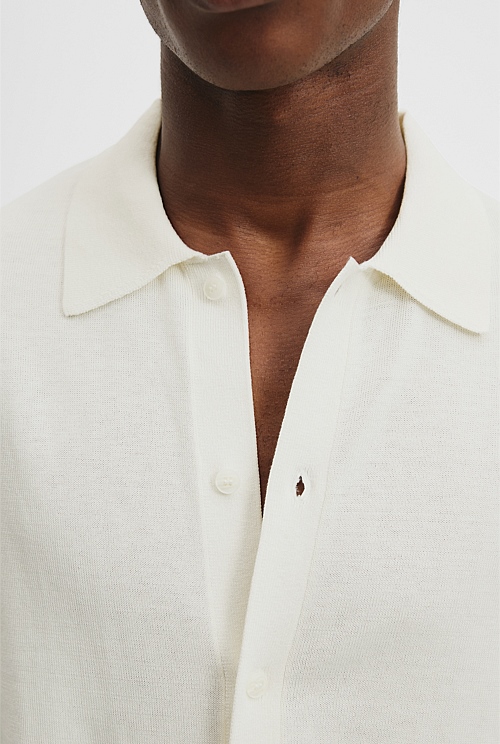 Cotton Silk Button-Through Knit Shirt