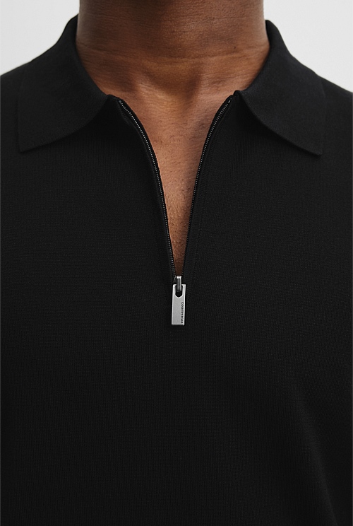 Cotton Silk Zip Knit Polo