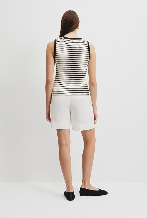 Australian Cotton Blend Stripe High Neck Rib Tank