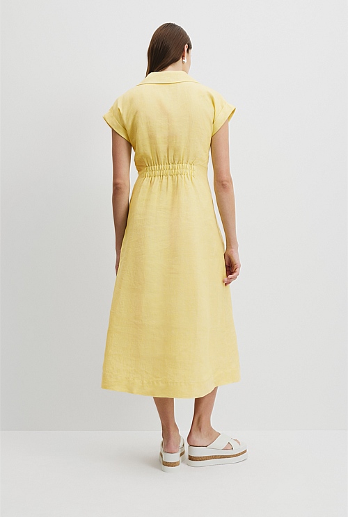 Organically Grown Linen Tuck Detail Midi Dress