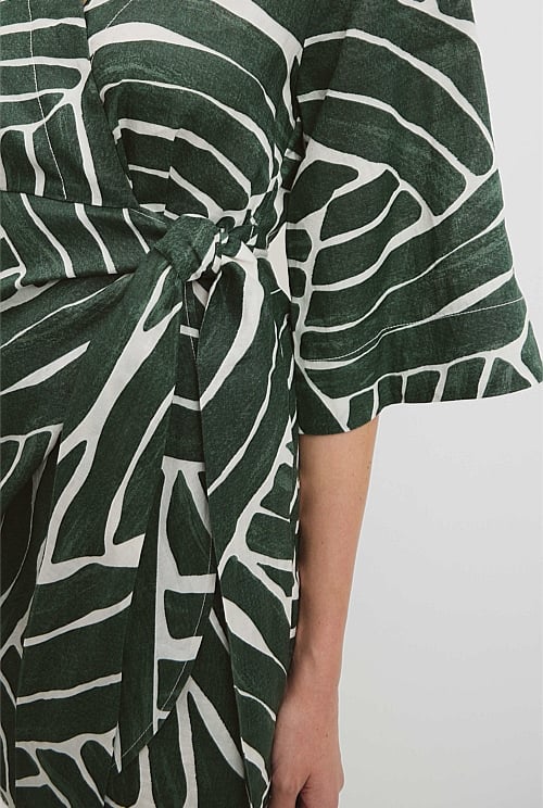 Print Ramie Wrap Dress