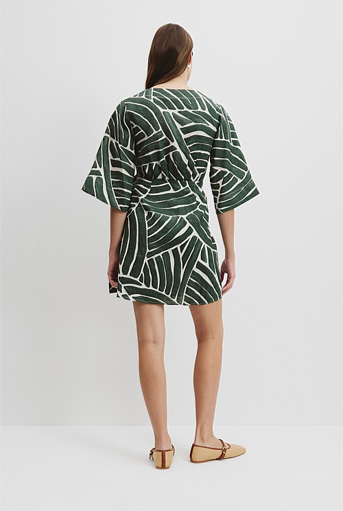 Print Ramie Wrap Dress