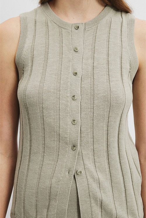 Organically Grown Cotton Linen Button Front Tank