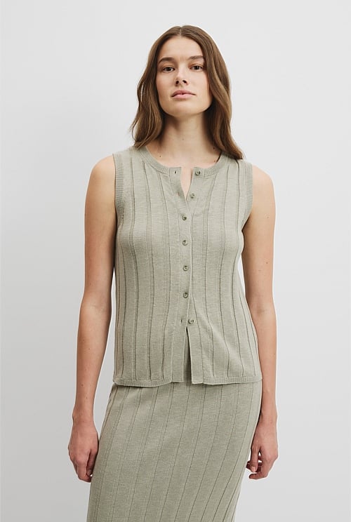 Organically Grown Cotton Linen Button Front Tank