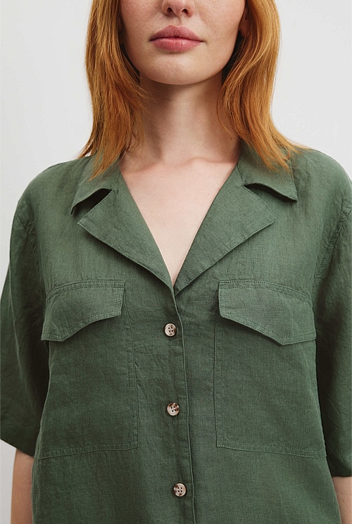 Organically Grown Linen Pocket Detail Shirt