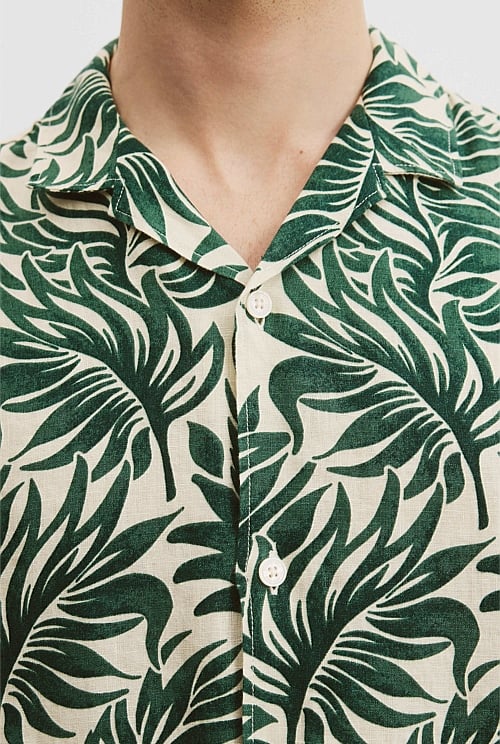 Organically Grown Linen Short Sleeve Leaf Print Shirt