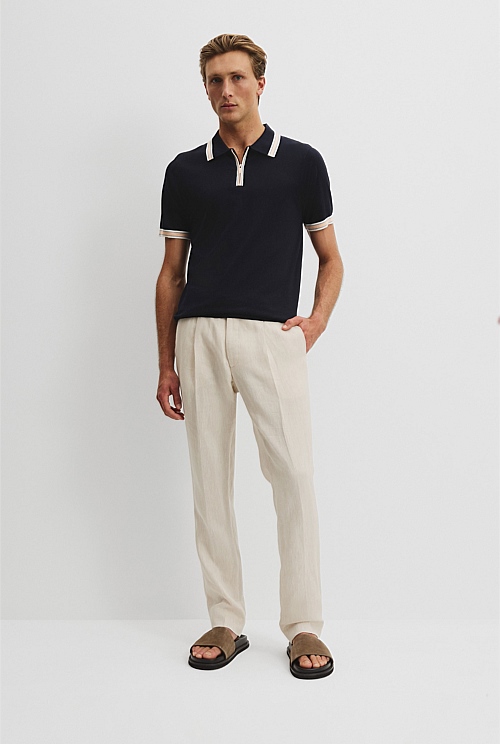 Cotton Silk Tipped Zip Knit Polo