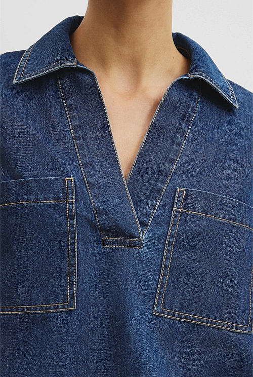 Chambray Short Sleeve Popover