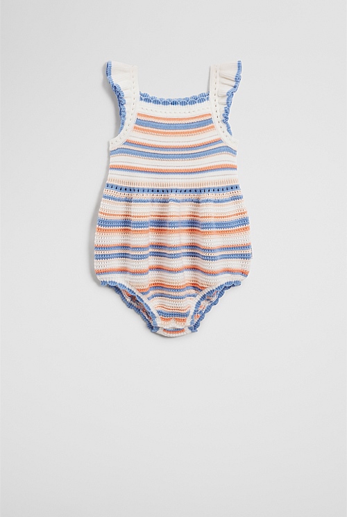 Organically Grown Cotton Stripe Knit Romper