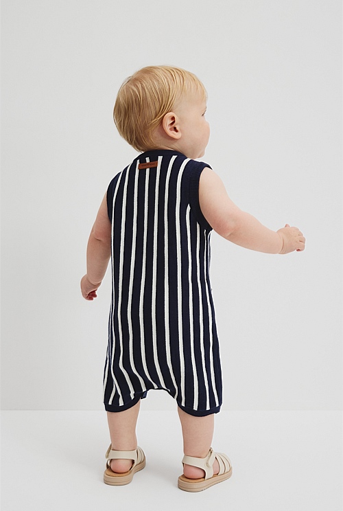 Organically Grown Cotton Stripe Knit Romper