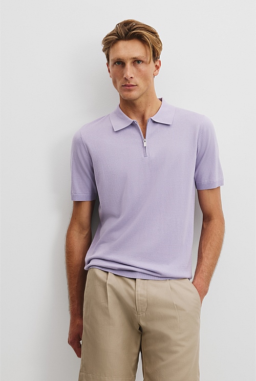 Cotton Silk Zip Knit Polo