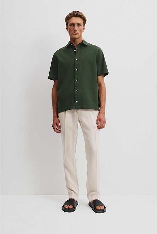 Relaxed Fit Good Earth Cotton Short Sleeve Oxford Shirt