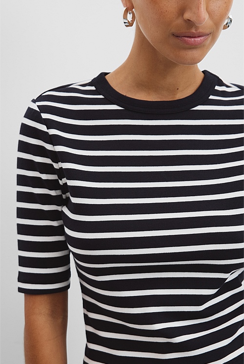 Australian Cotton Stripe Crop Rib T-Shirt