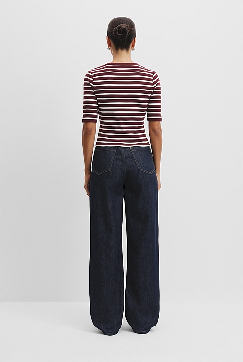 Australian Cotton Stripe Crop Rib T-Shirt