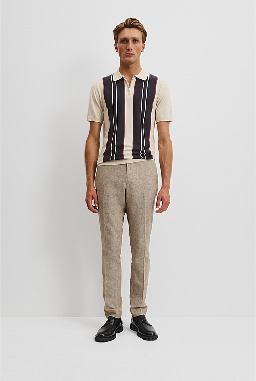 Cotton Silk Panel Zip Polo