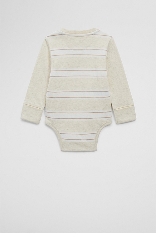 Organically Grown Cotton Spliced Logo Long Sleeve Bodysuit