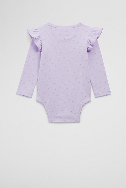 Organically Grown Cotton Frill Rib Long Sleeve Bodysuit