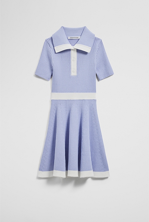 Organically Grown Cotton Blend Collared Short Sleeve Knit Dress