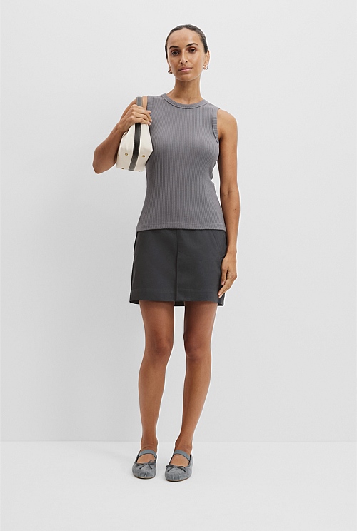 Australian Cotton Blend High Neck Rib Tank