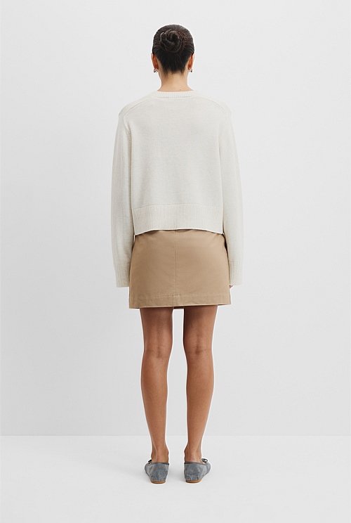 Organically Grown Cotton Blend Crop Crew Neck Knit