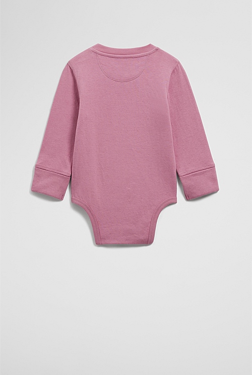 Organically Grown Cotton Contrast Logo Long Sleeve Bodysuit