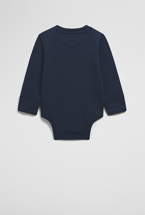 Organically Grown Cotton Contrast Logo Long Sleeve Bodysuit