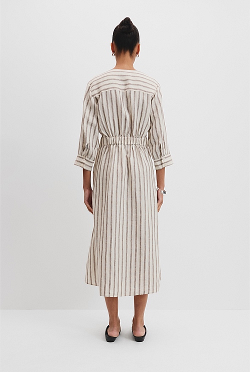Organically Grown Linen Stripe Shirt Dress