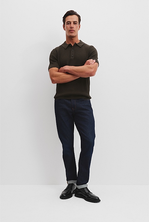 Australian Cotton Rib Short Sleeve Knit Polo Shirt