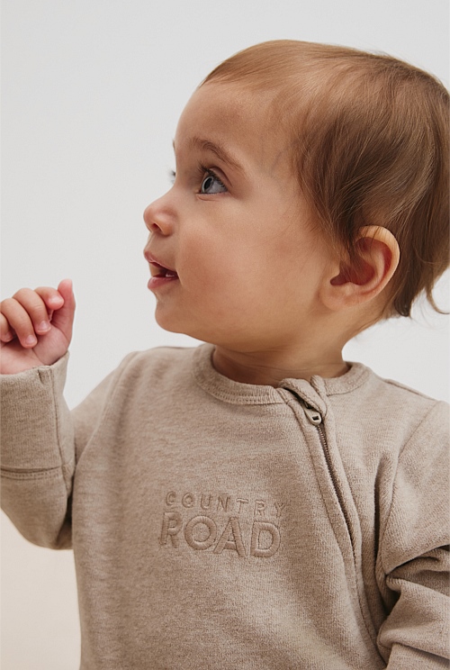 Organically Grown Cotton Blend Logo Zip Jumpsuit