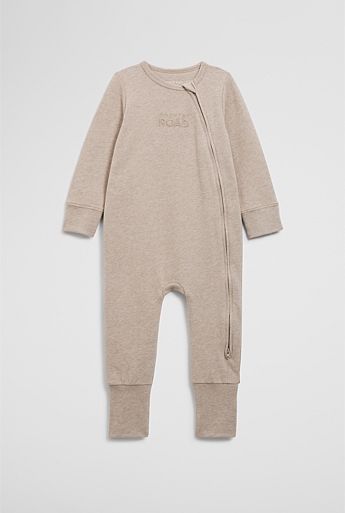 Organically Grown Cotton Blend Logo Zip Jumpsuit