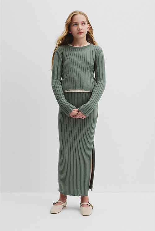 Teen Organically Grown Cotton Rib Knit Long Sleeve Top