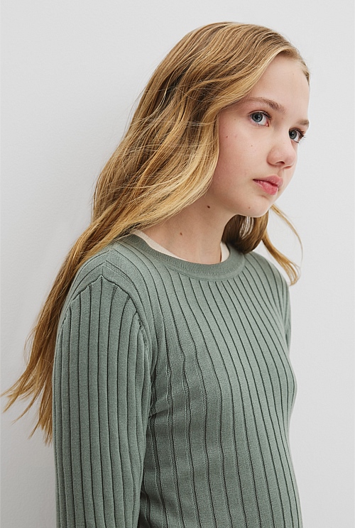 Teen Organically Grown Cotton Rib Knit Long Sleeve Top
