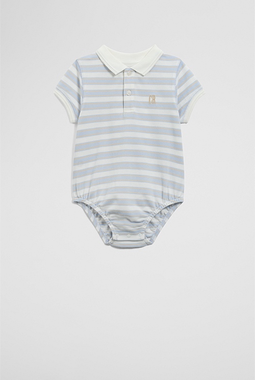 Organically Grown Cotton Stripe Polo Bodysuit