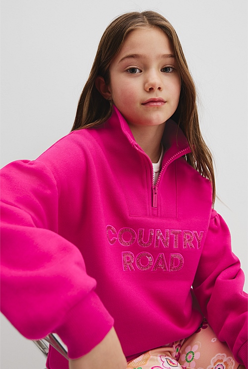 Australian Cotton Blend Sequin Half Zip Sweat