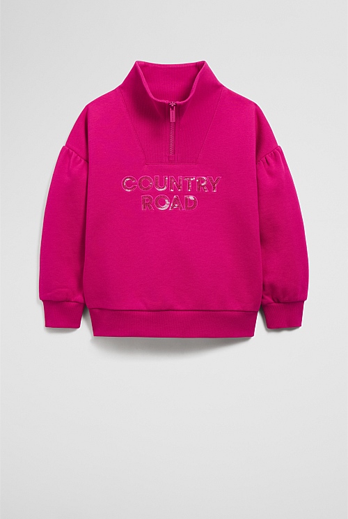 Australian Cotton Blend Sequin Half Zip Sweat
