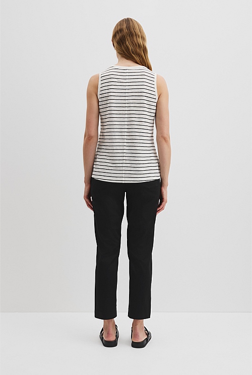 Organically Grown Linen Stripe Scoop Neck Tank