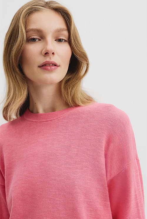 Organically Grown Cotton Linen Crew Neck Knit