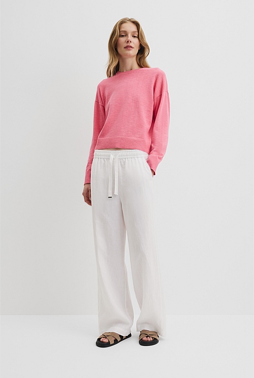 Organically Grown Cotton Linen Crew Neck Knit