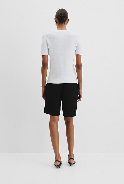 Waffle Short Sleeve Button Knit