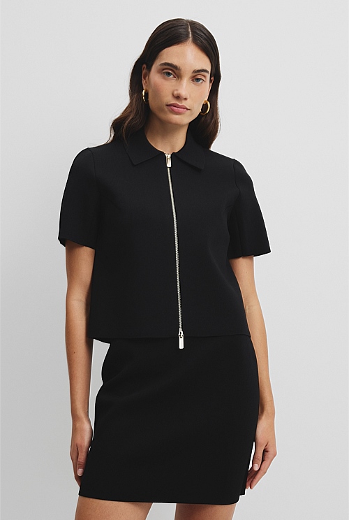 Short Sleeve Compact Zip Knit