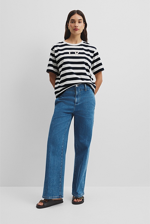 Australian Cotton Stripe CR Logo T-Shirt