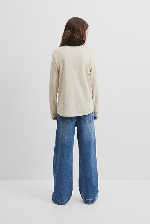 Organically Grown Cotton Long Sleeve Curved Logo T-Shirt