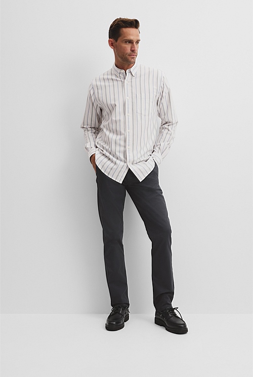 Long Sleeve Regular Fit Australian Good Earth Cotton Stripe Oxford Shirt